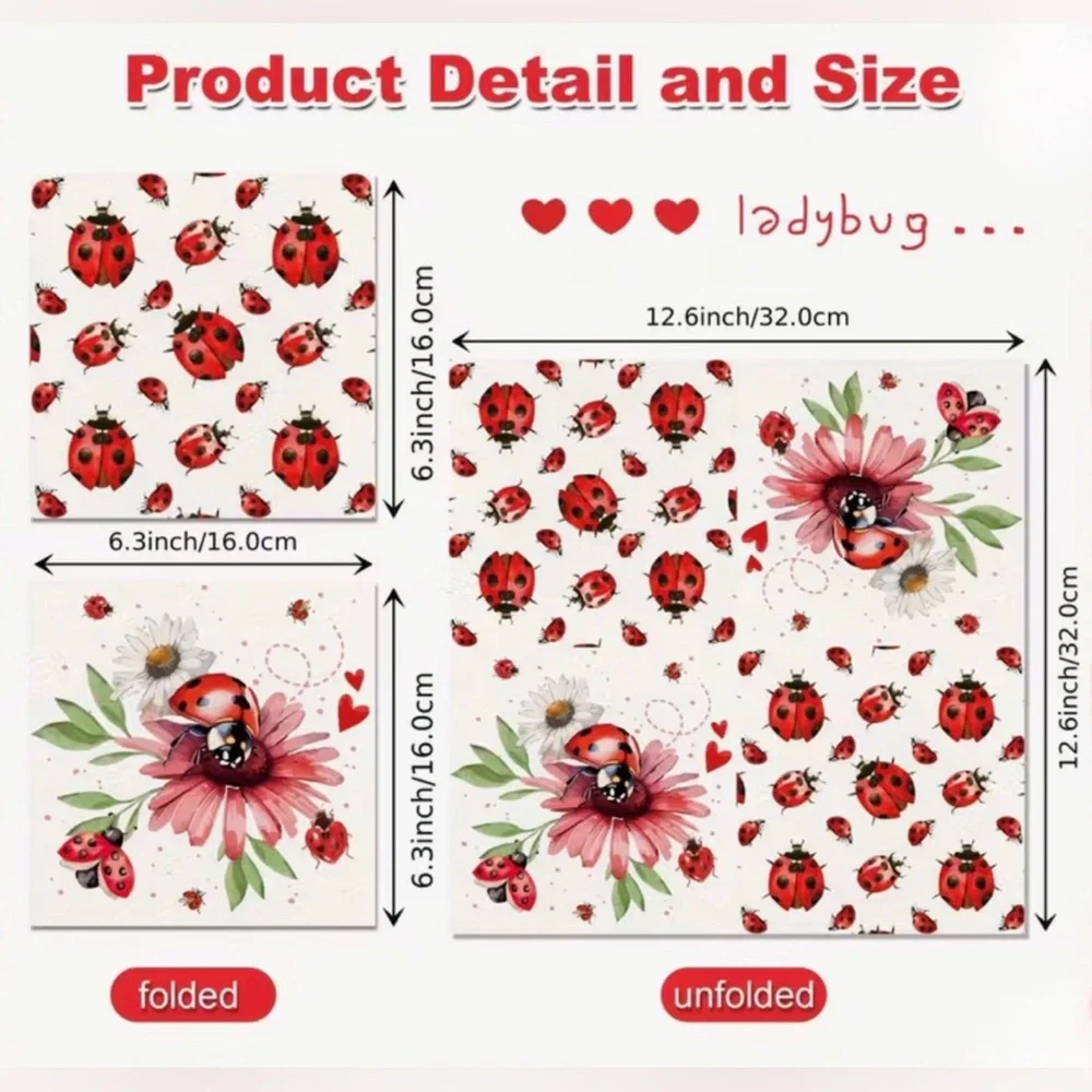 Set of 20 Assorted Ladybug Floral Luncheon Paper Napkins (5 ea of 4 Designs)